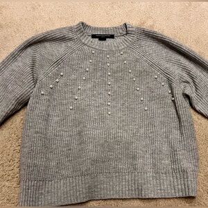 French Connection Light Gray Beaded Crewneck Sweater